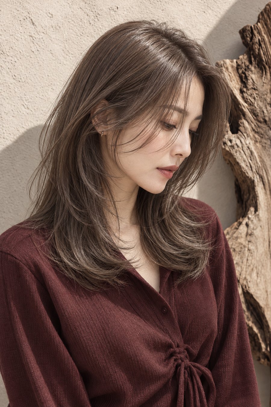 艶髪韓国風セミロングくすみグレージュ(正面)