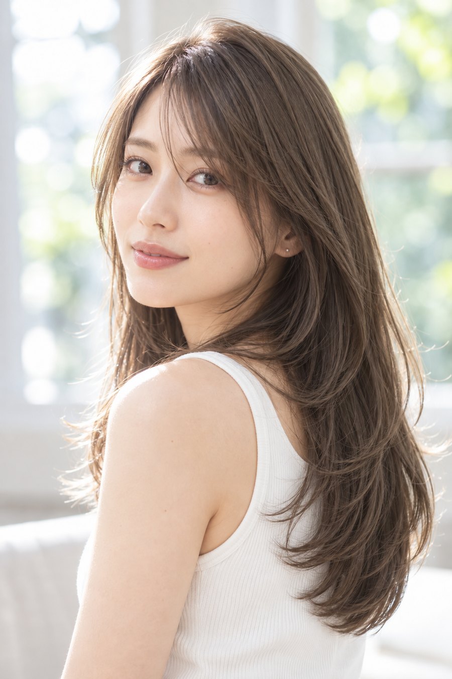 髪質改善ロング流し前髪オリーブグレージュ