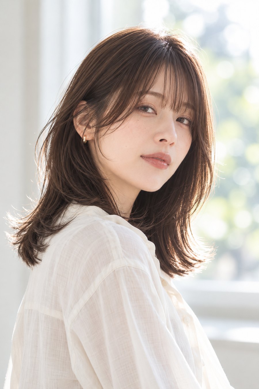 艶感セミロング厚めバングチョコレート