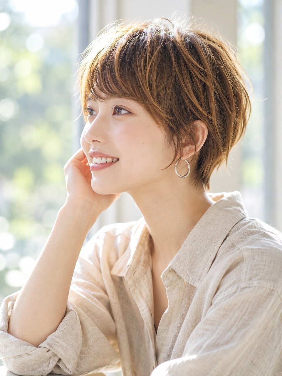 明るめブラウンの耳かけショート