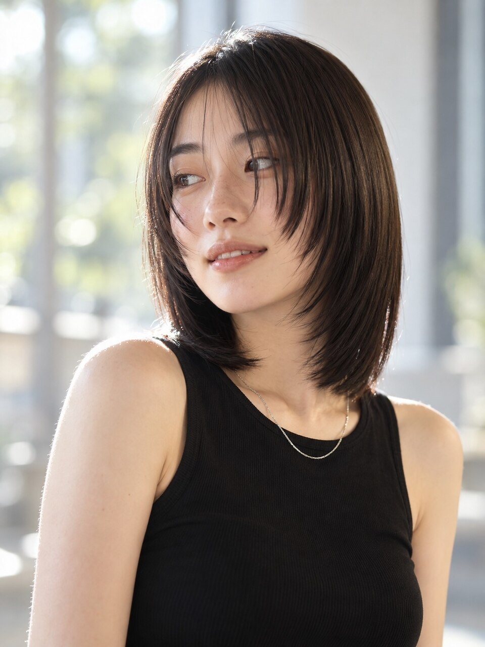 黒髪ストレートのレイヤーボブ
